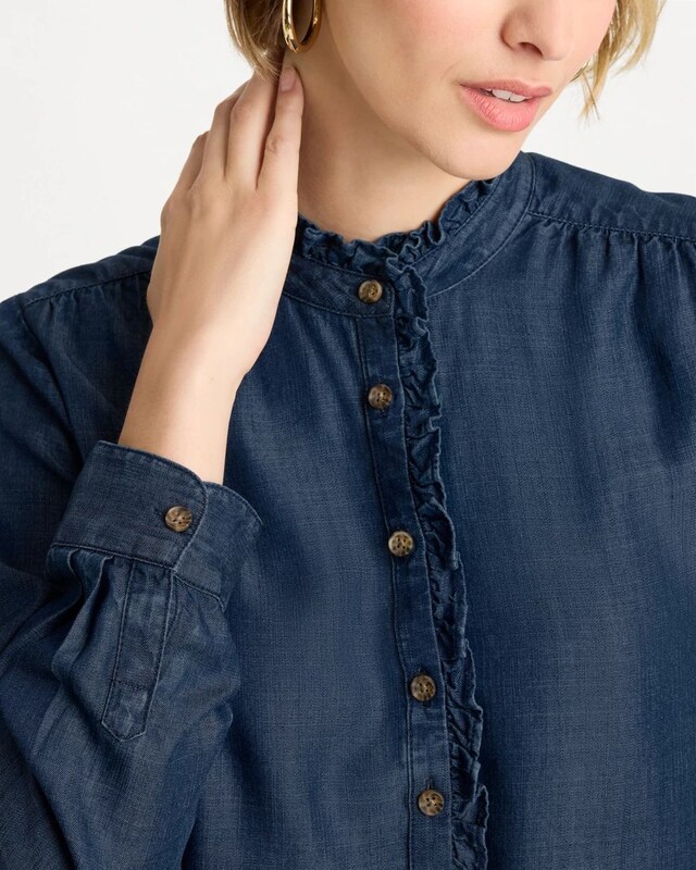 Tencel Denim Ruffled Popover Shirt - image 4